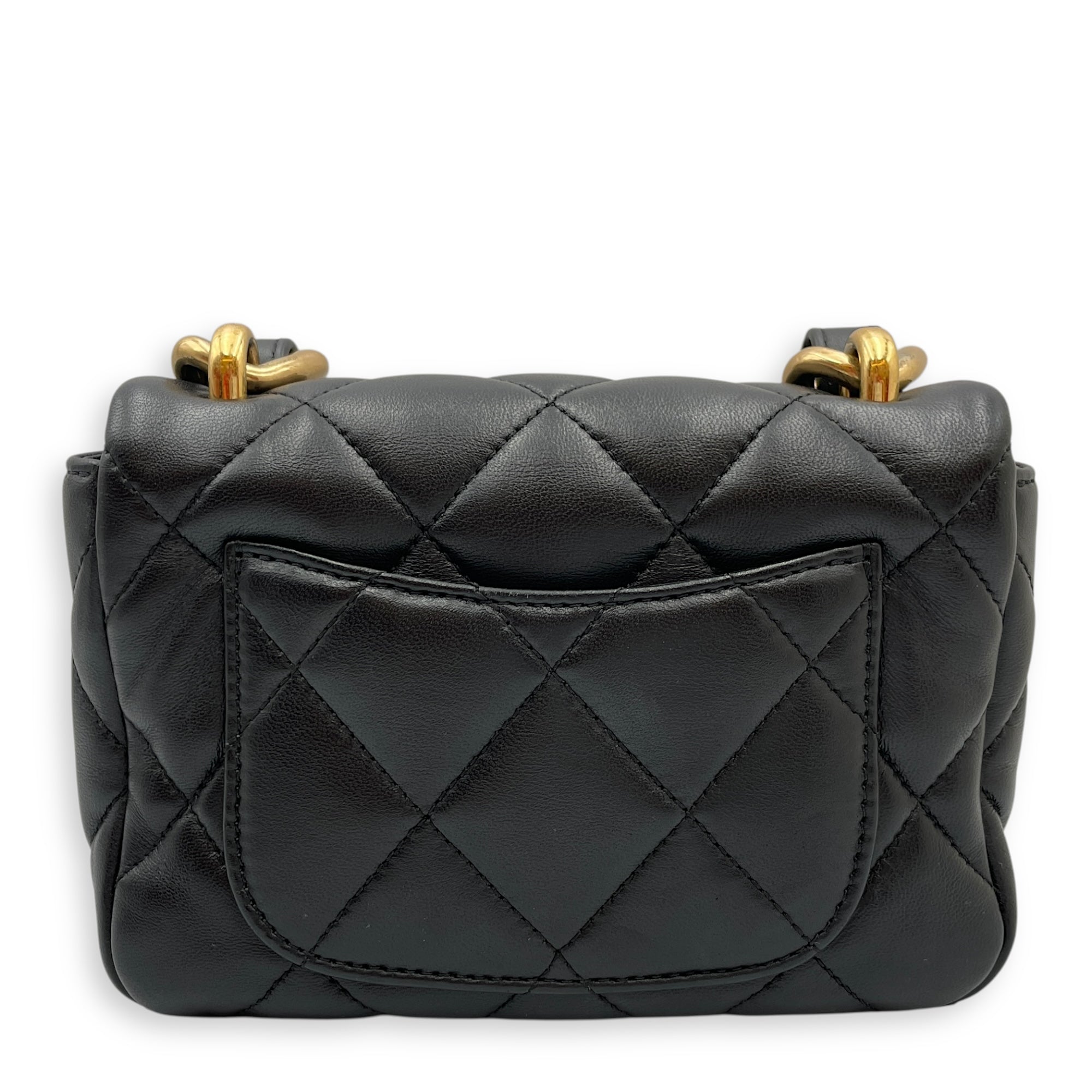 Flap Mini Black Shoulder Bag in Lambskin, Gold hardware