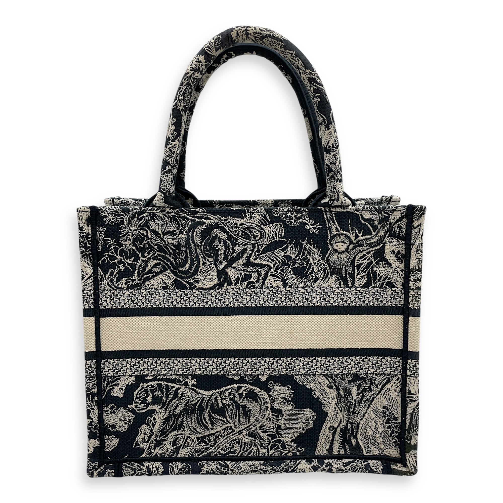 Embroidered Small Blue Book Tote in Canvas