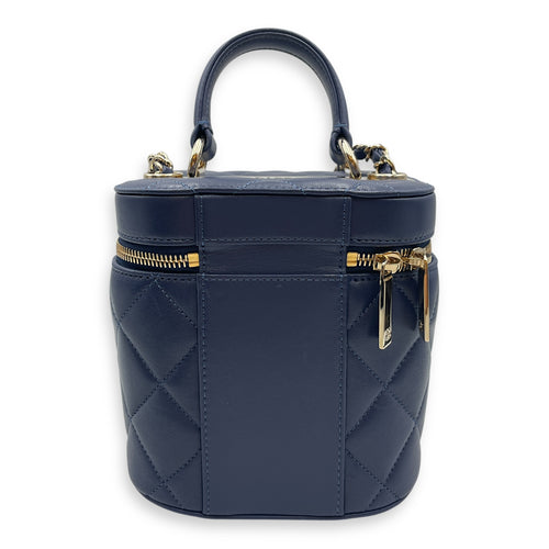 Trendy CC Blue Vanity Case in Calfskin, Gold hardware
