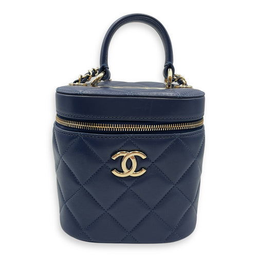Trendy CC Blue Vanity Case in Calfskin, Gold hardware