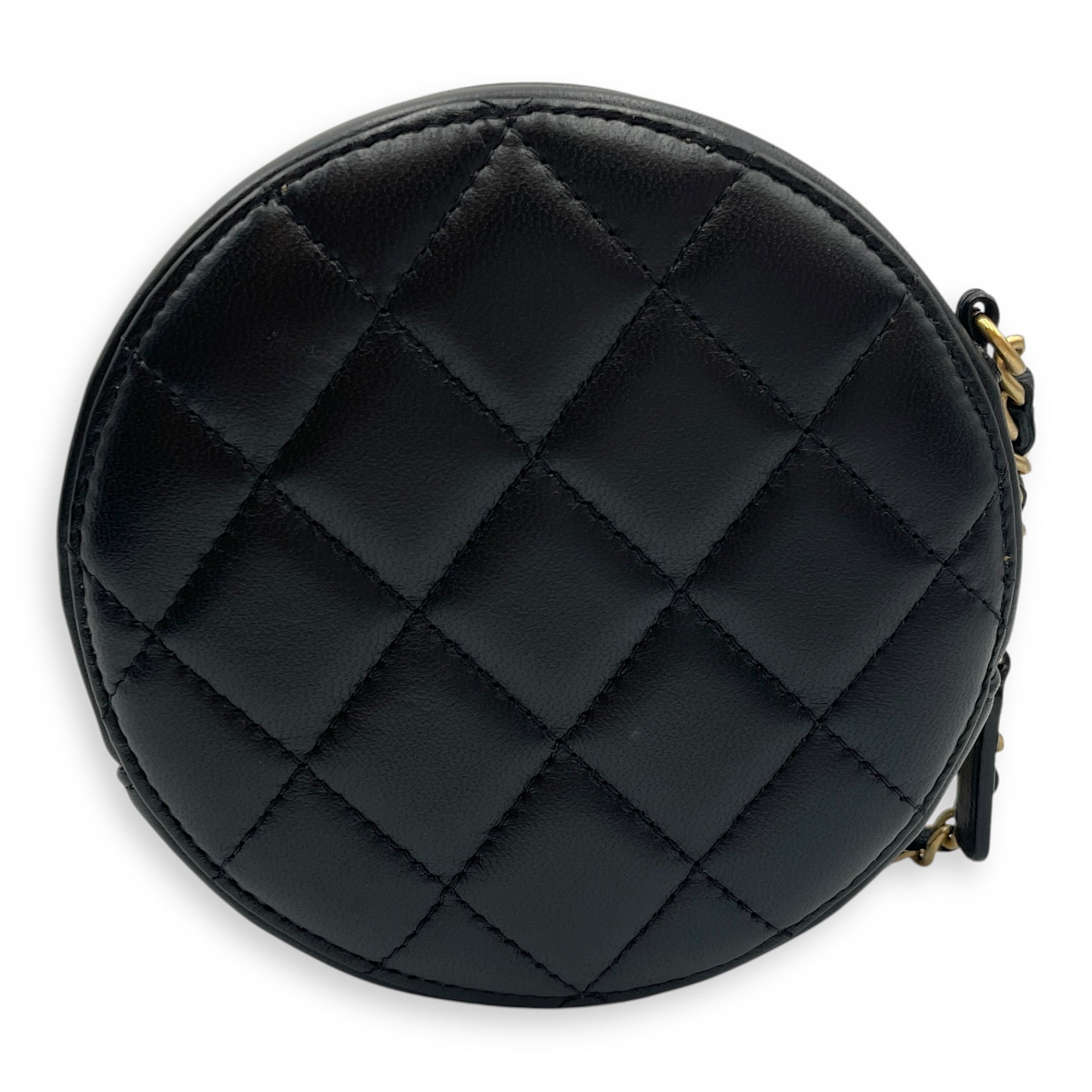 Round CC Black Crossbody Bag in Lambskin, Gold hardware