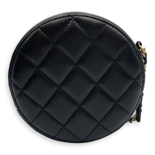 Round CC Black Crossbody Bag in Lambskin, Gold hardware
