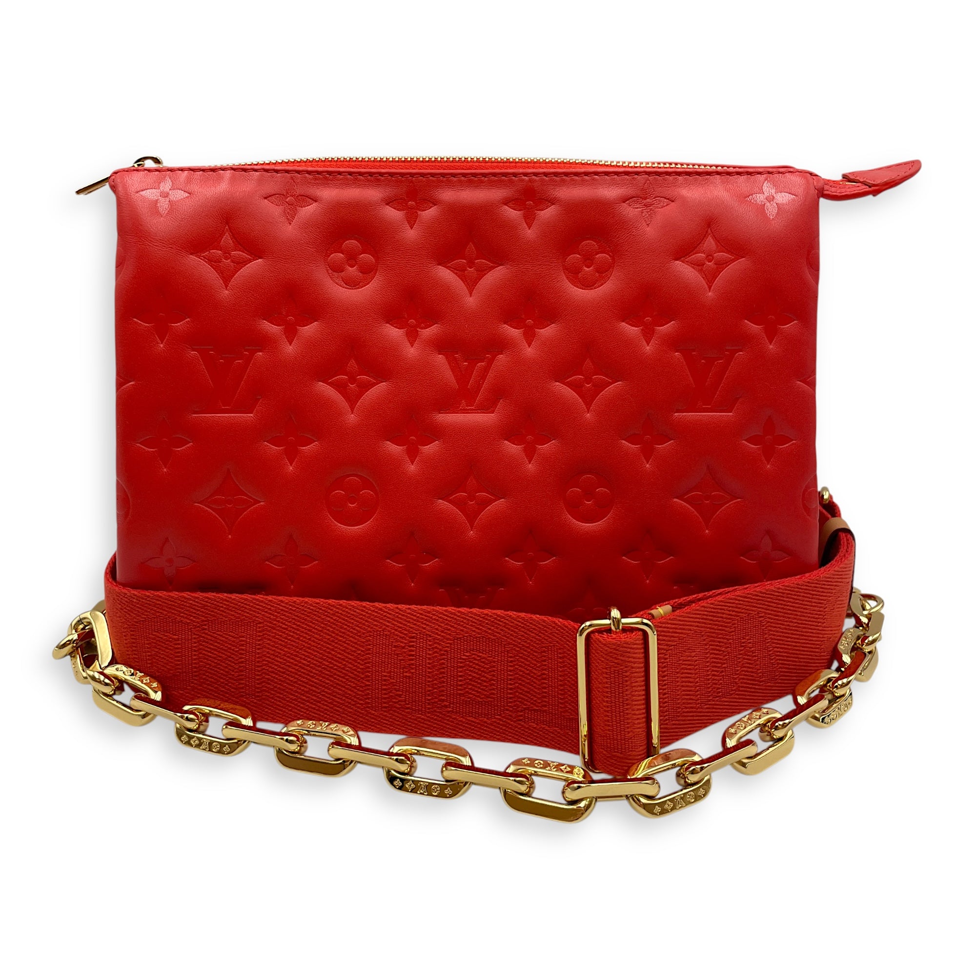 Coussin PM Rouge Shoulder Bag in Lambskin, Gold hardware