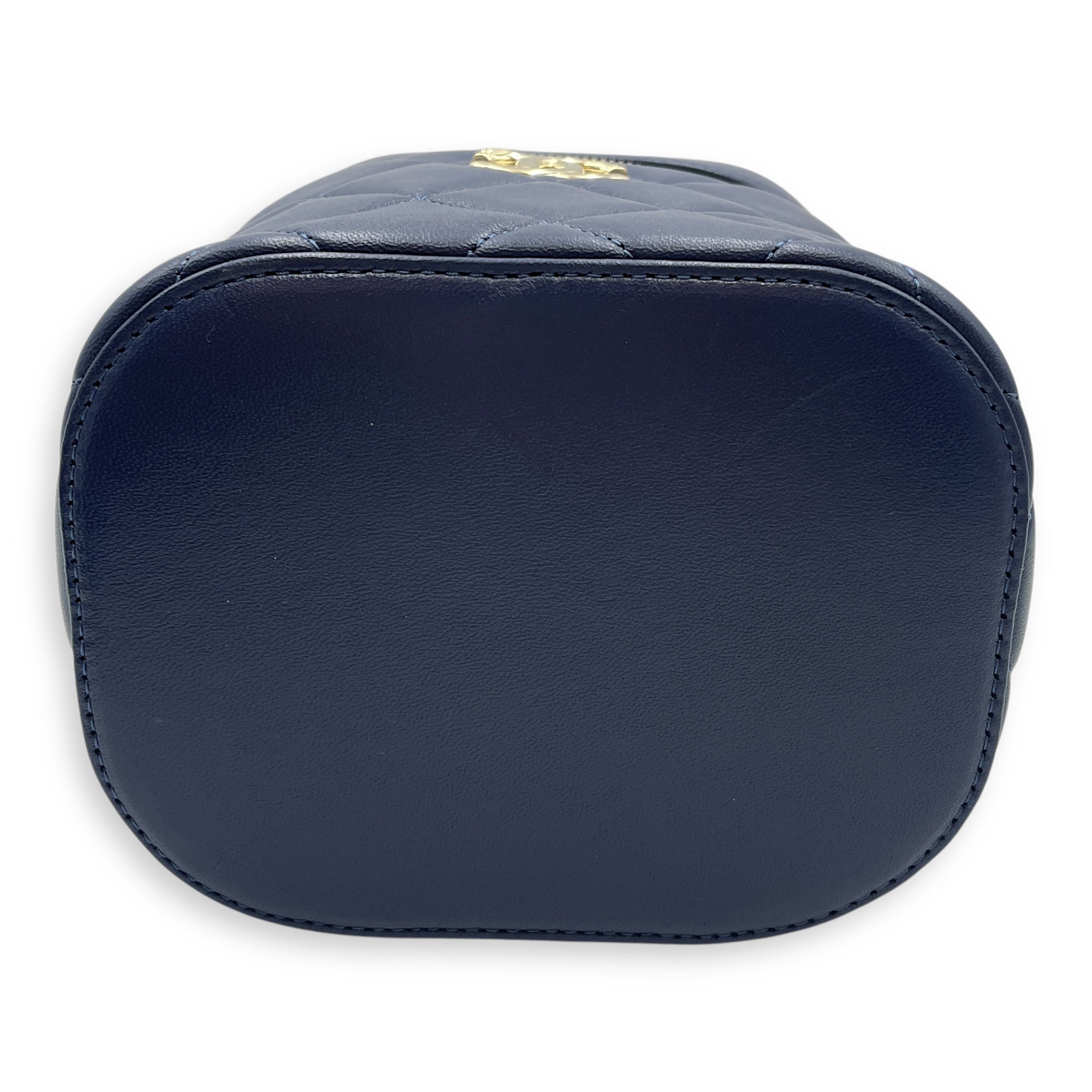 Trendy CC Blue Vanity Case in Calfskin, Gold hardware
