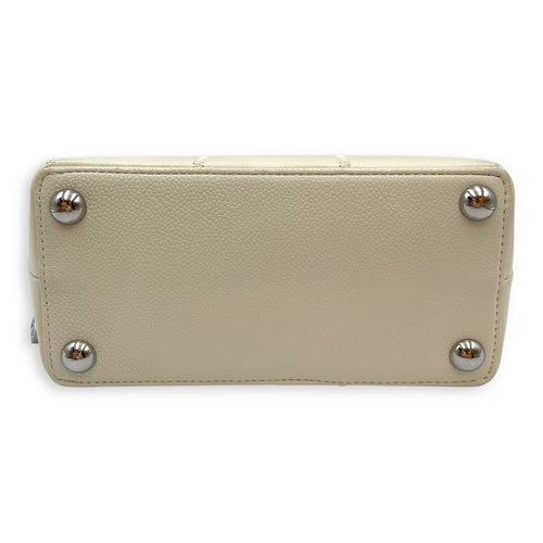 Square Quilted Lax White Top Handle Bag in Calfskin, Silver hardware