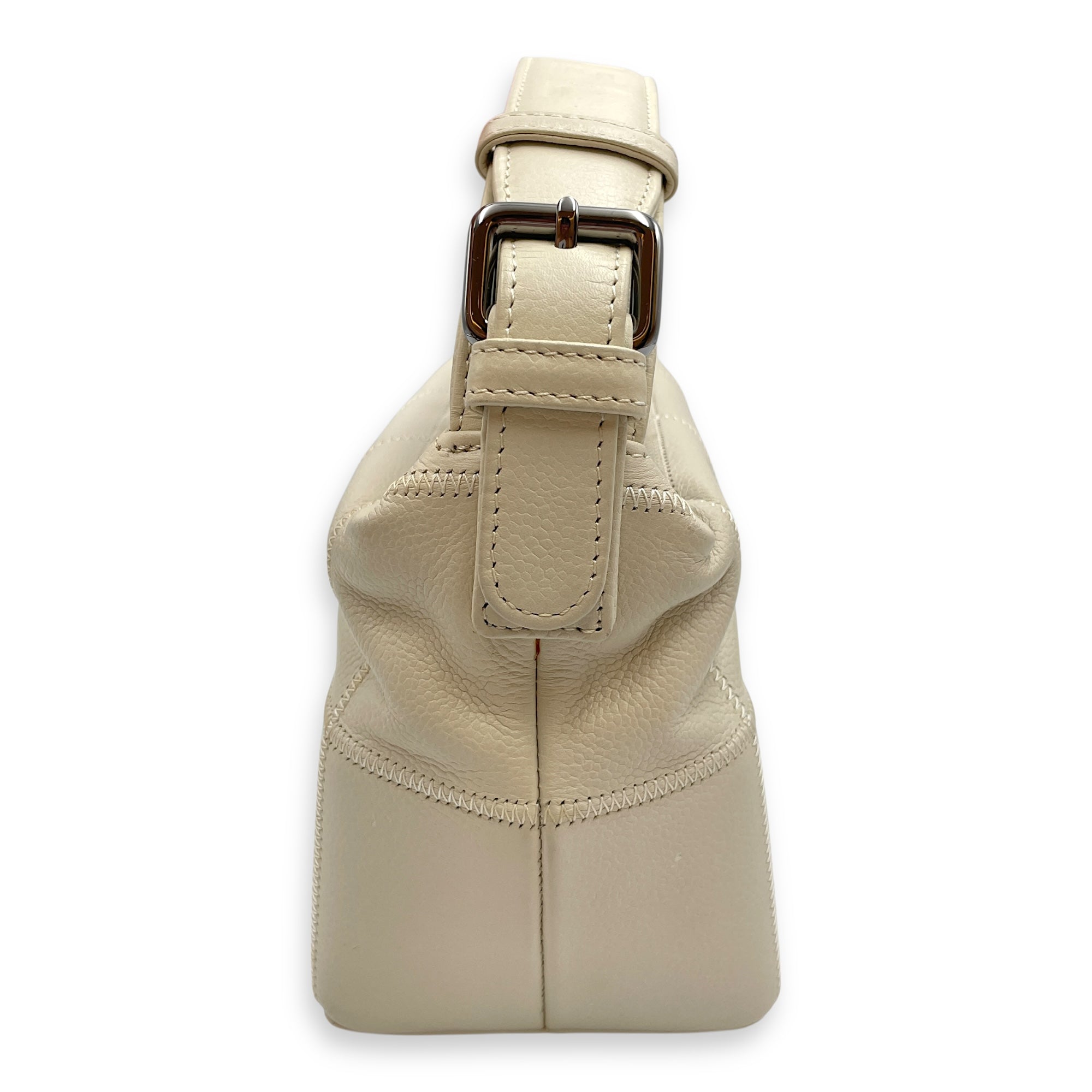 Square Quilted Lax White Top Handle Bag in Calfskin, Silver hardware