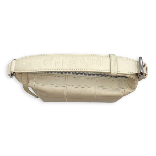 Square Quilted Lax White Top Handle Bag in Calfskin, Silver hardware