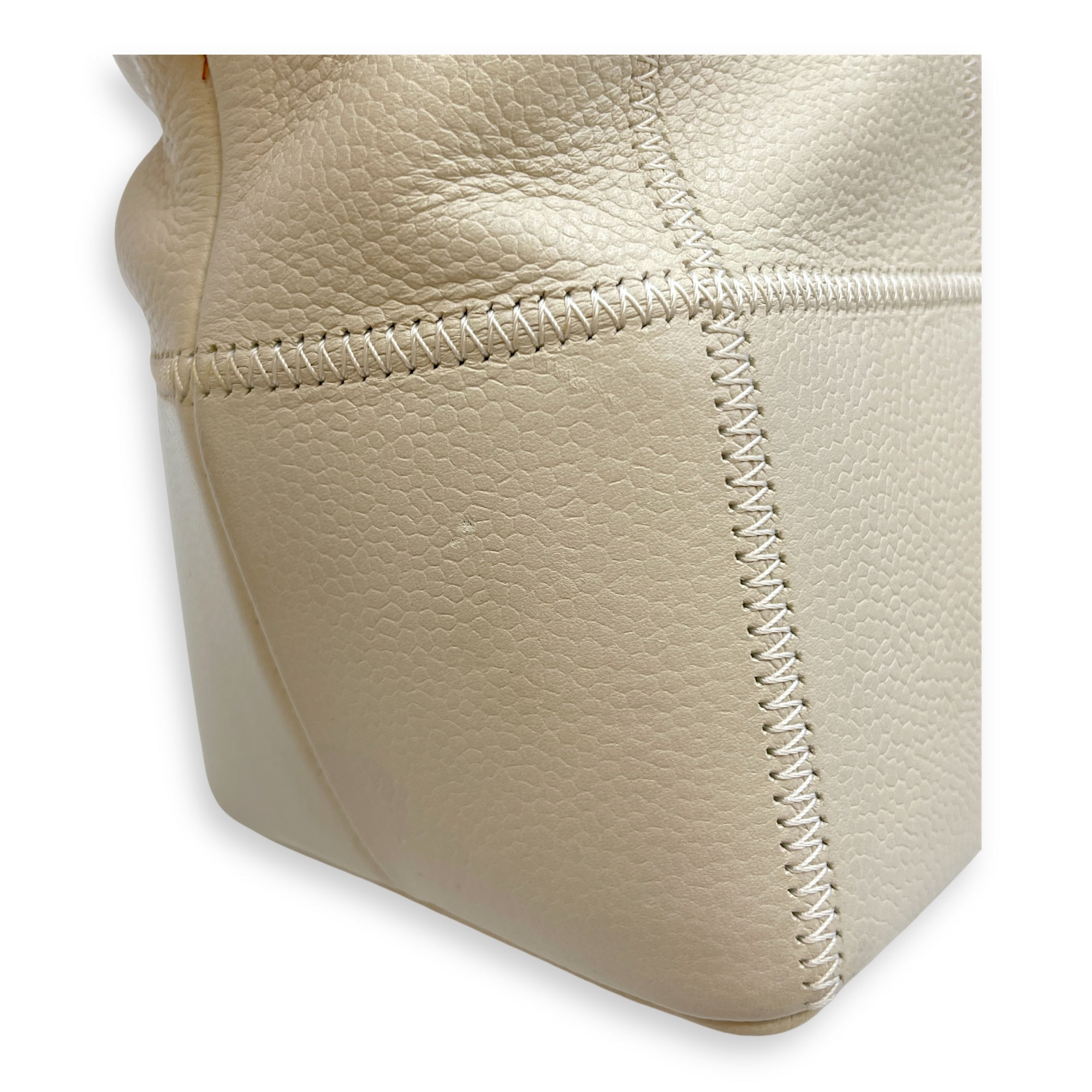 Square Quilted Lax White Top Handle Bag in Calfskin, Silver hardware