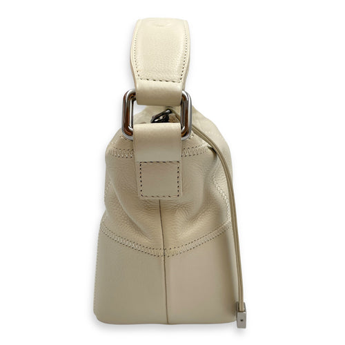Square Quilted Lax White Top Handle Bag in Calfskin, Silver hardware