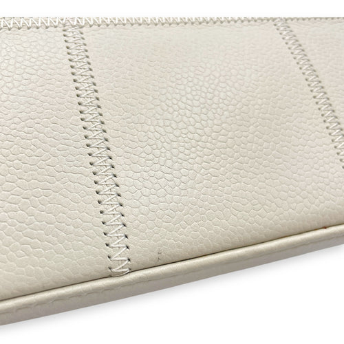 Square Quilted Lax White Top Handle Bag in Calfskin, Silver hardware