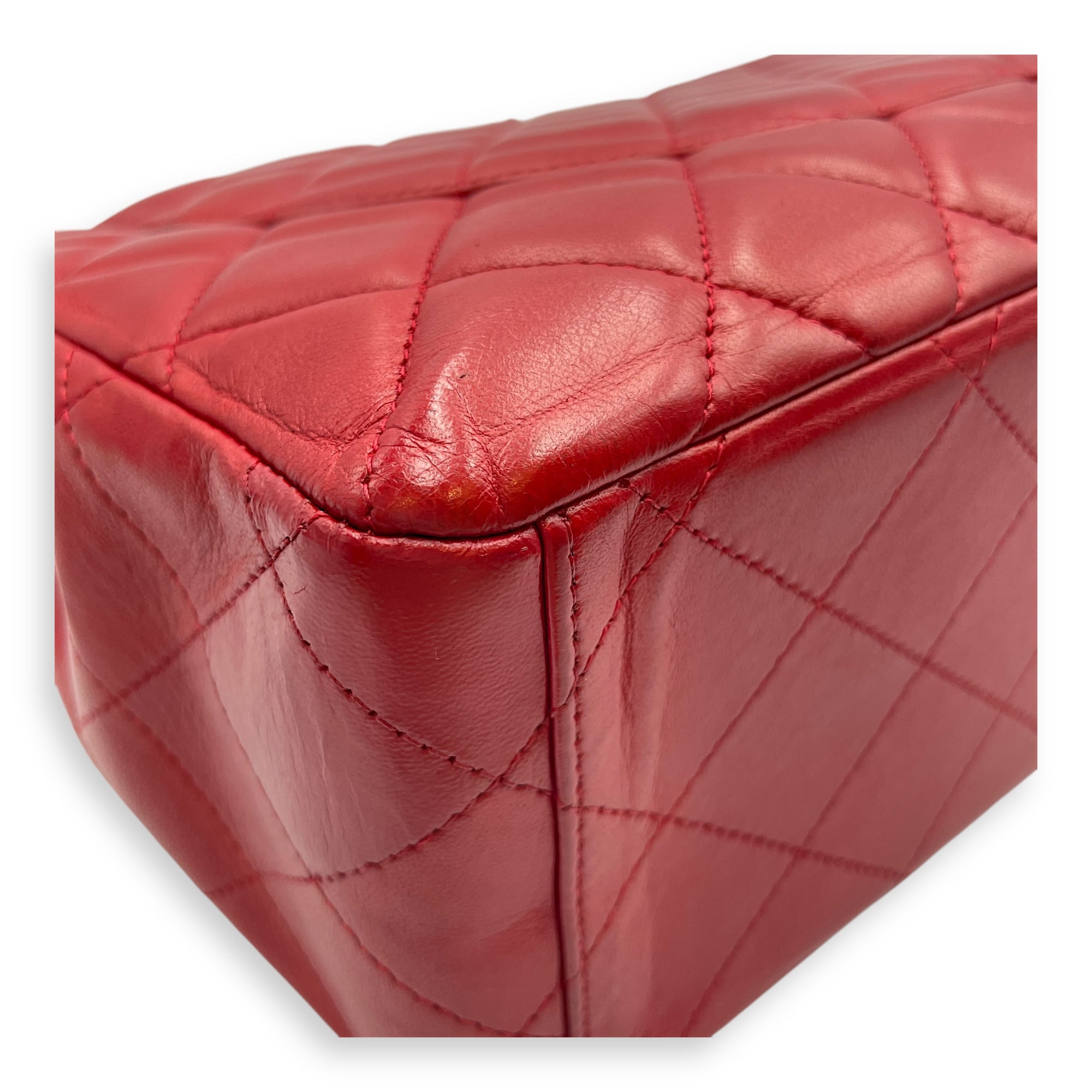 Classic Maxi Red Single Flap Bag in Lambskin, Silver hardware