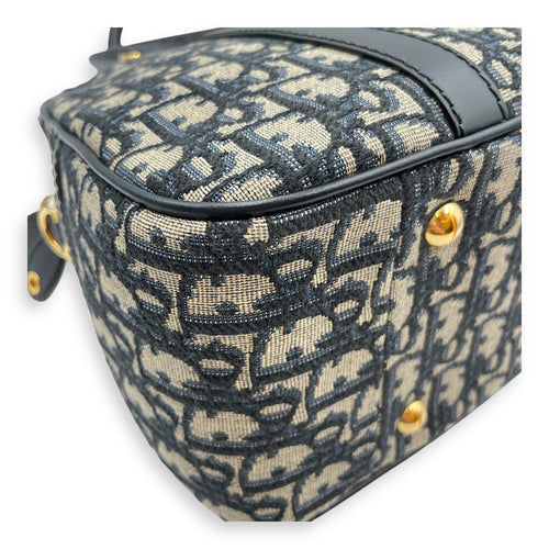 D-Vibe Large Blue Bowling Bag in Canvas, Gold hardware