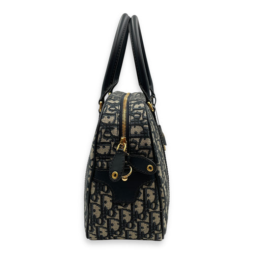 D-Vibe Large Blue Bowling Bag in Canvas, Gold hardware