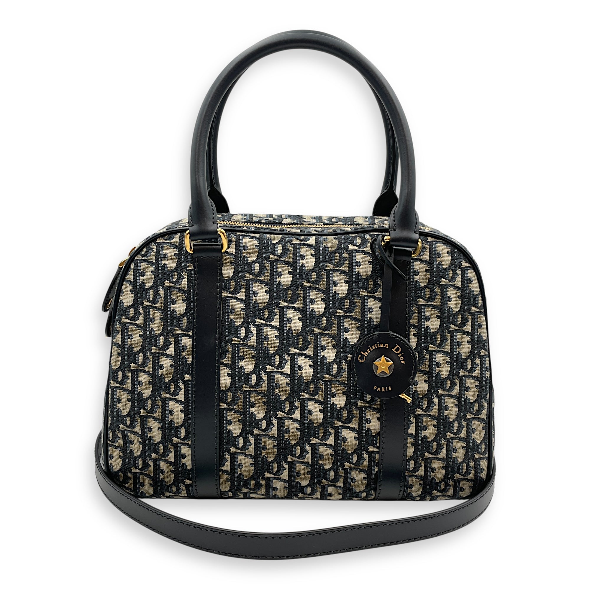 D-Vibe Large Blue Bowling Bag in Canvas, Gold hardware