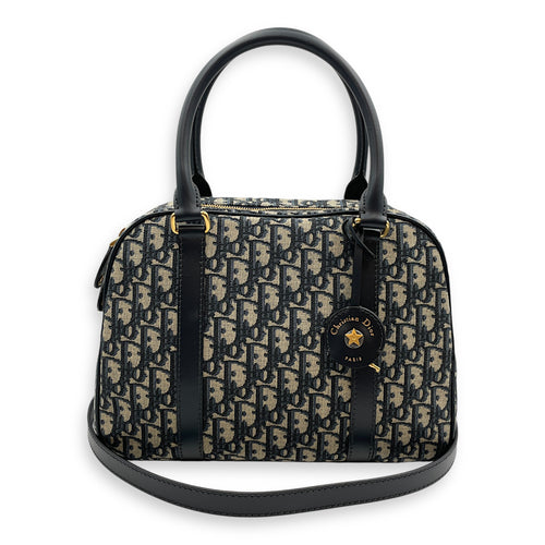 D-Vibe Large Blue Bowling Bag in Canvas, Gold hardware
