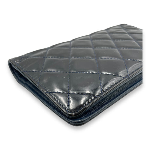 Quilted CC Long Blue Wallet in Patent Leather, Gold hardware