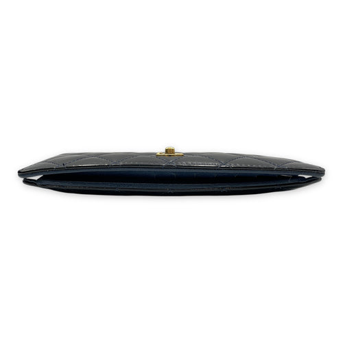 Quilted CC Long Blue Wallet in Patent Leather, Gold hardware