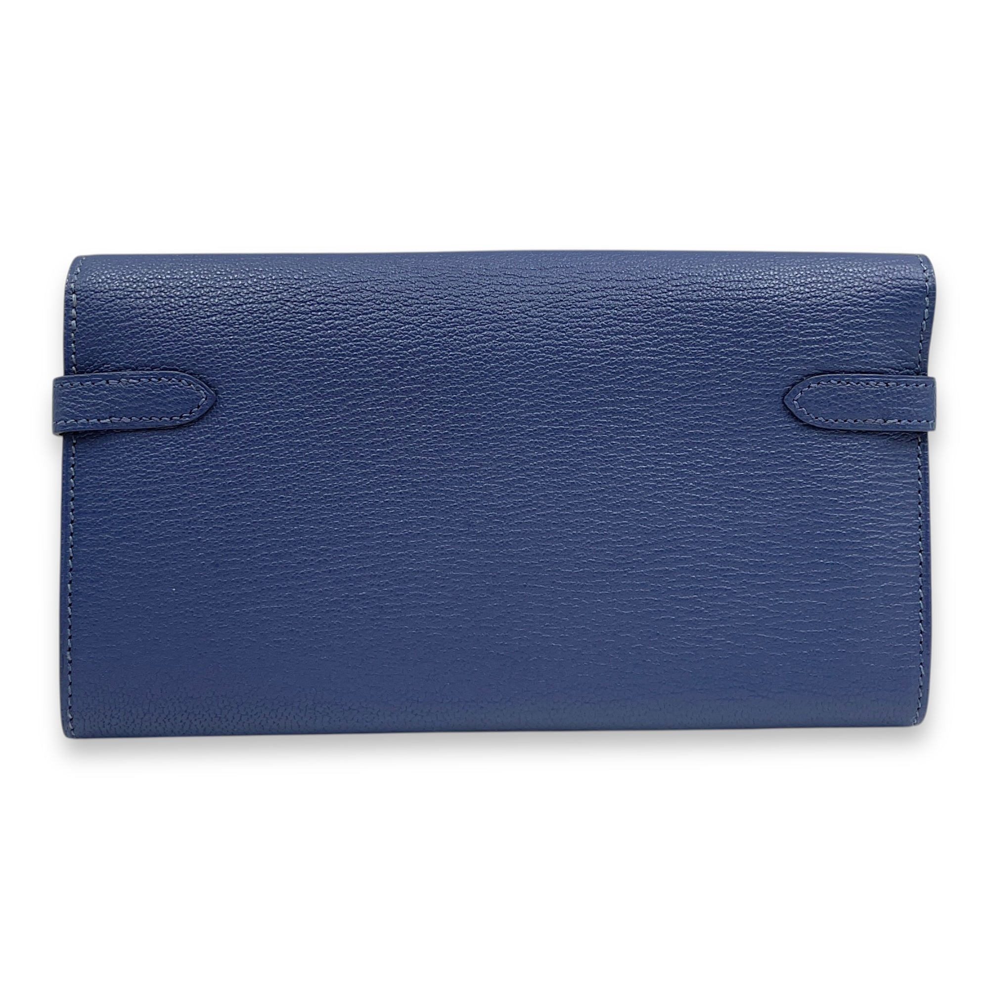 Kelly Blue Brighton Wallet in Chevre Mysore, Palladium hardware