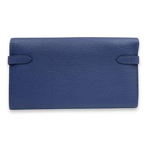 Kelly Blue Brighton Wallet in Chevre Mysore, Palladium hardware