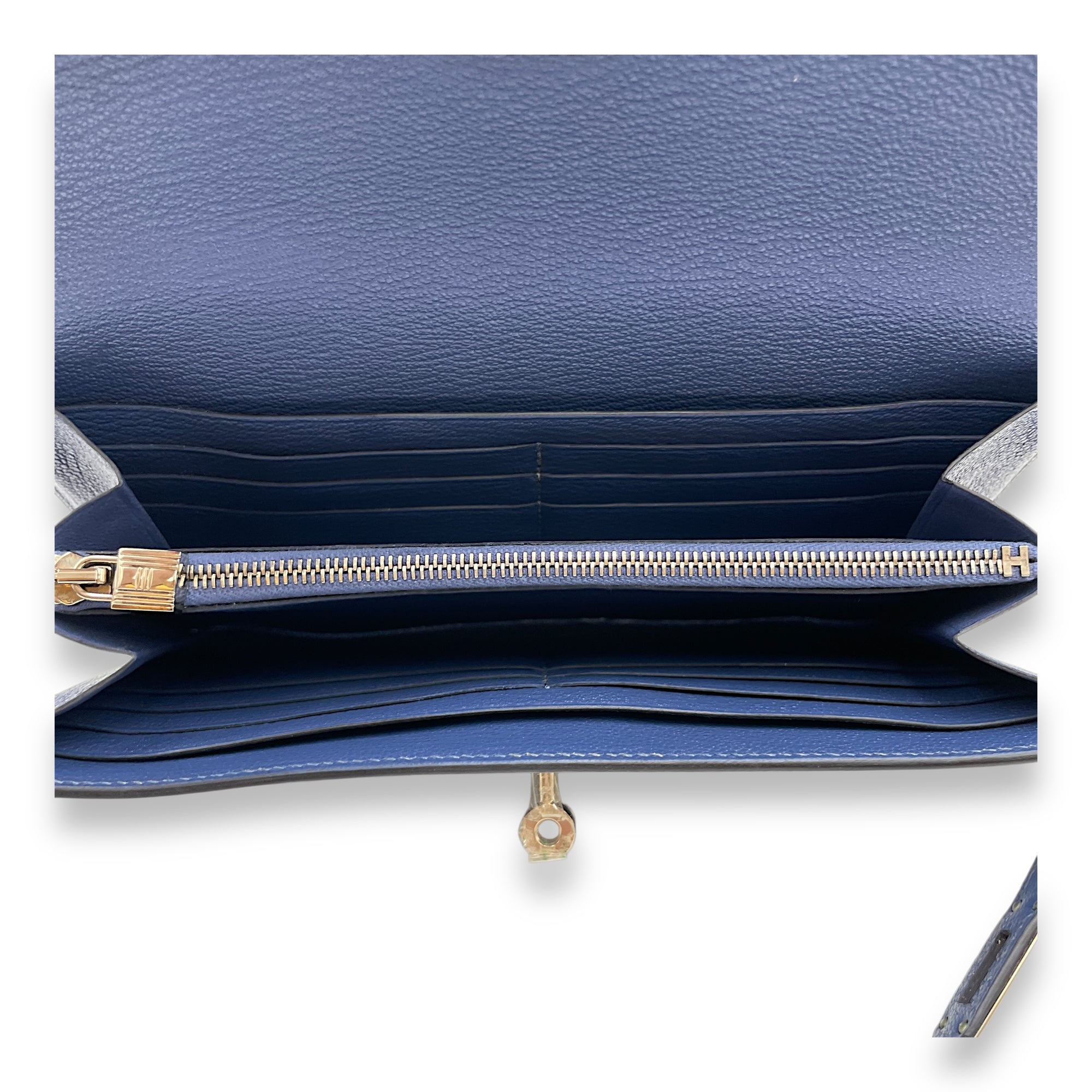 Kelly Blue Brighton Wallet in Chevre Mysore, Palladium hardware