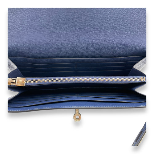 Kelly Blue Brighton Wallet in Chevre Mysore, Palladium hardware