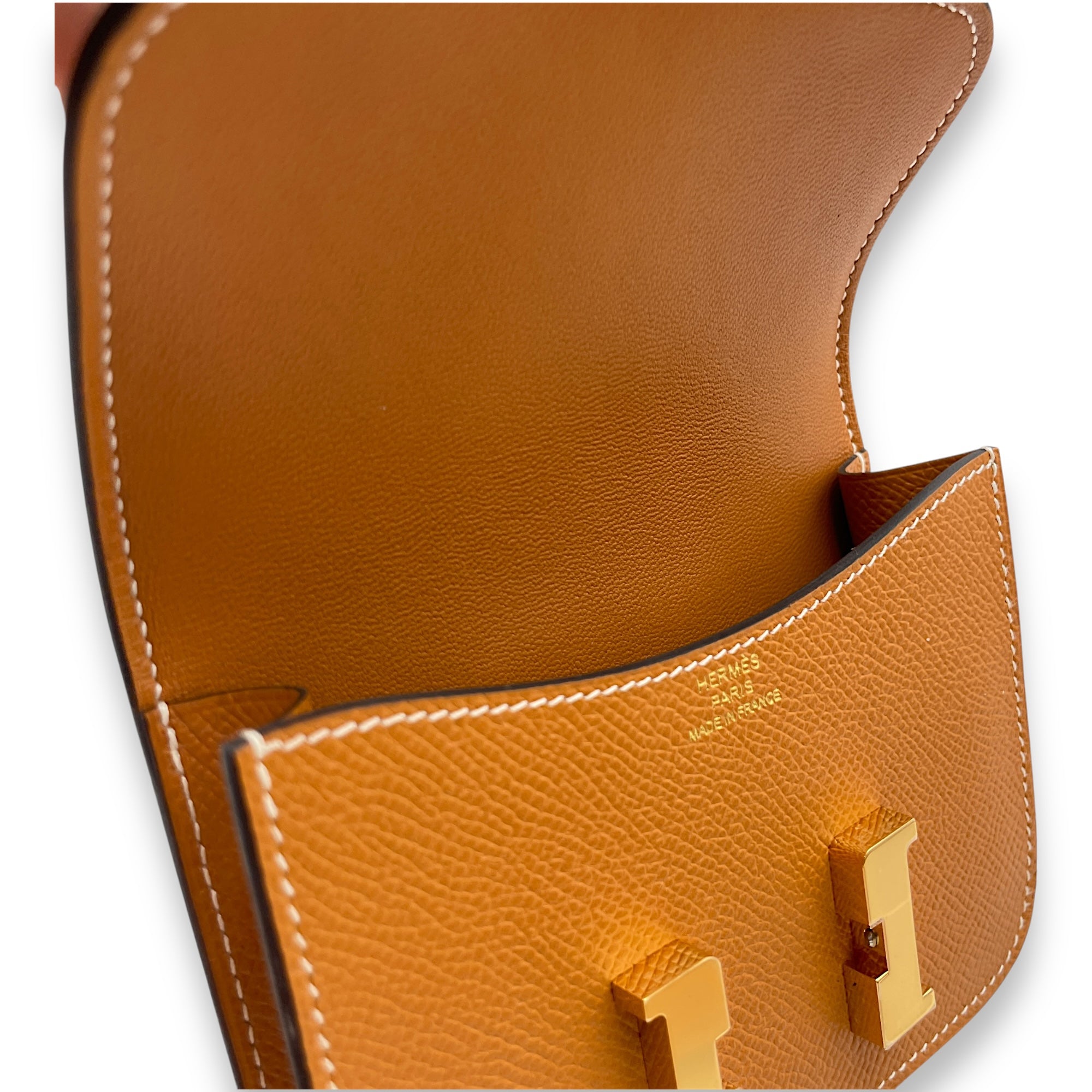Constance Slim Toffee Wallet in Epsom, Gold hardware