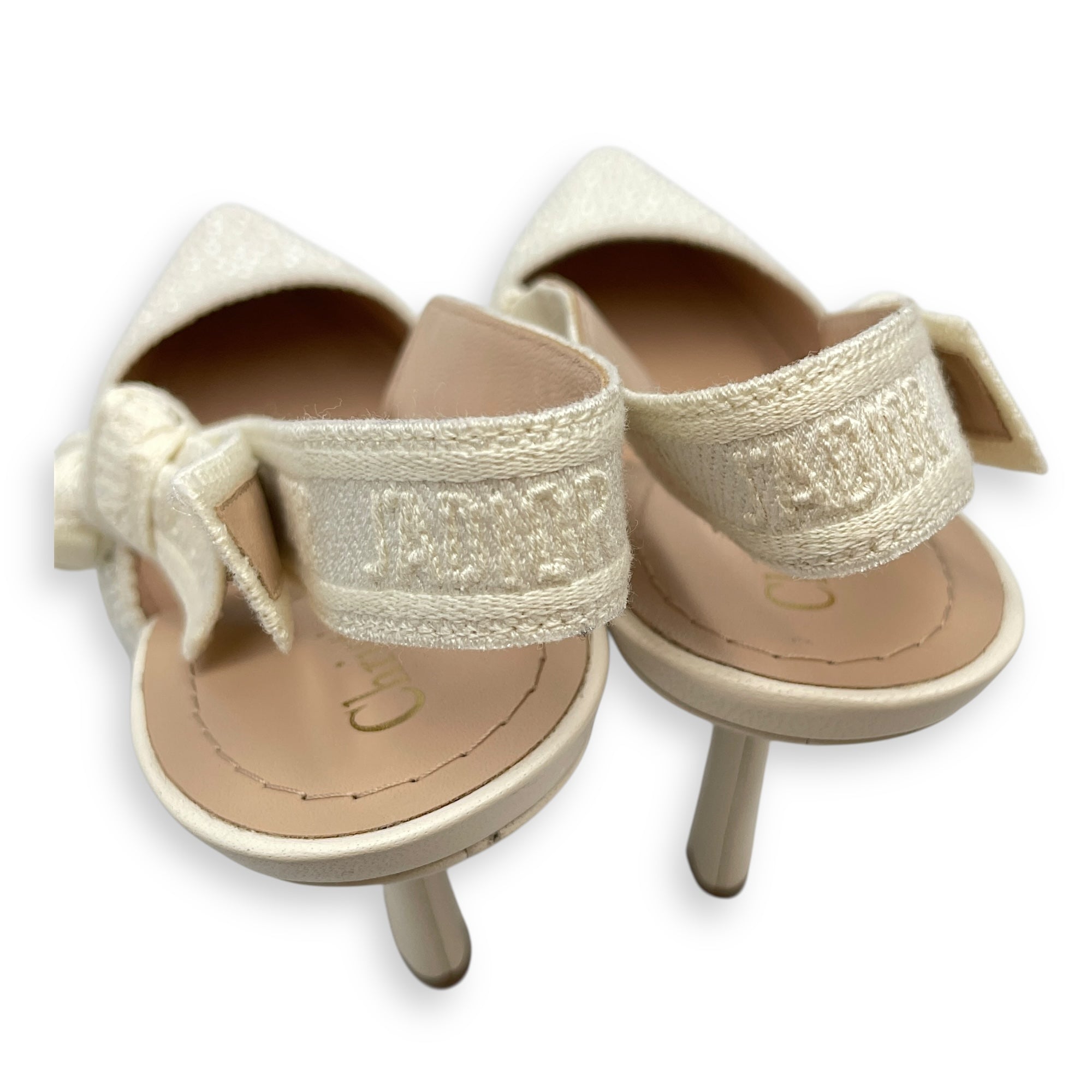 J'Adior 38.5 White Slingback Embroidered Pumps in Cotton, Pearl hardware
