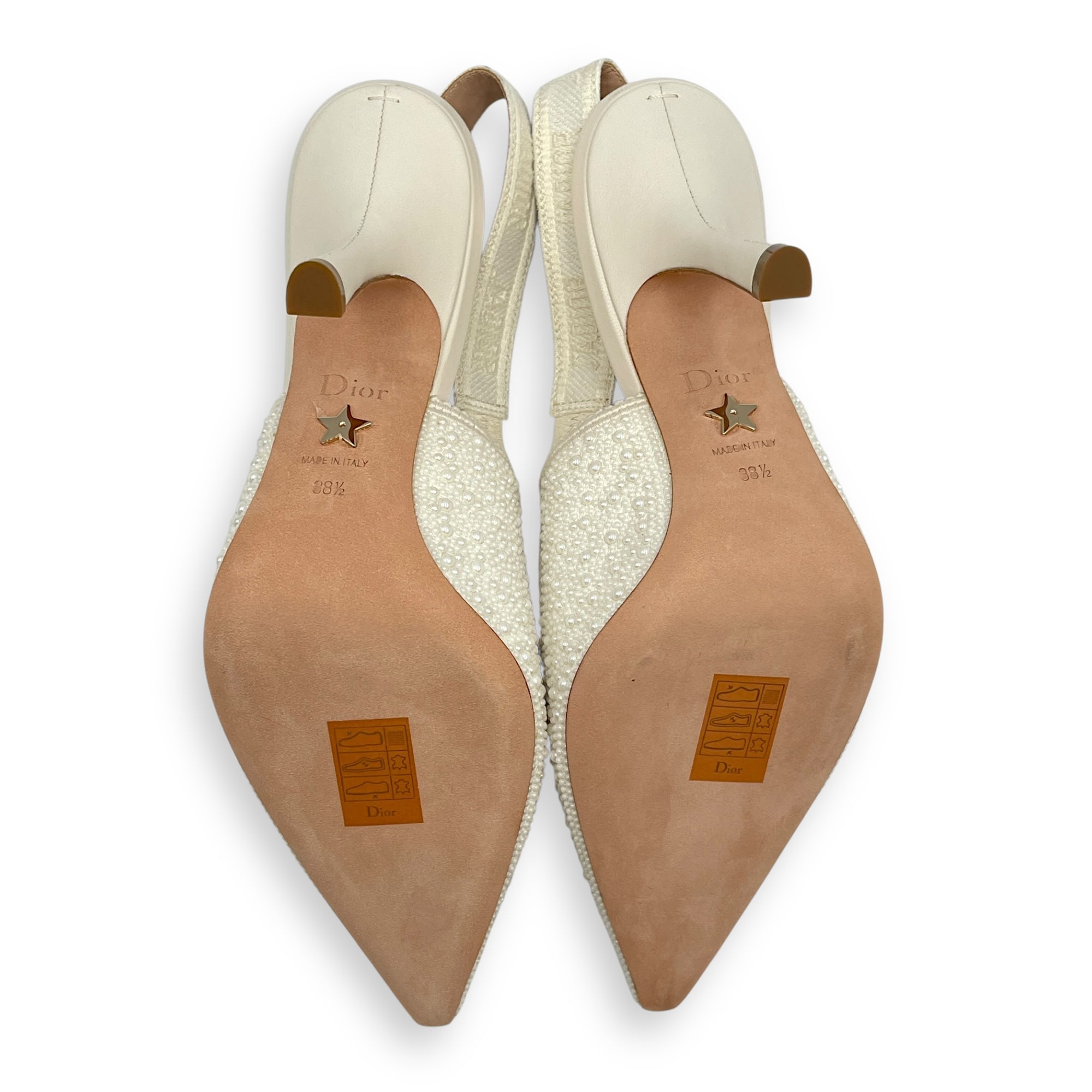 J'Adior 38.5 White Slingback Embroidered Pumps in Cotton, Pearl hardware