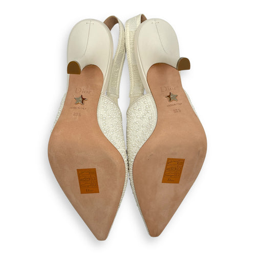 J'Adior 38.5 White Slingback Embroidered Pumps in Cotton, Pearl hardware