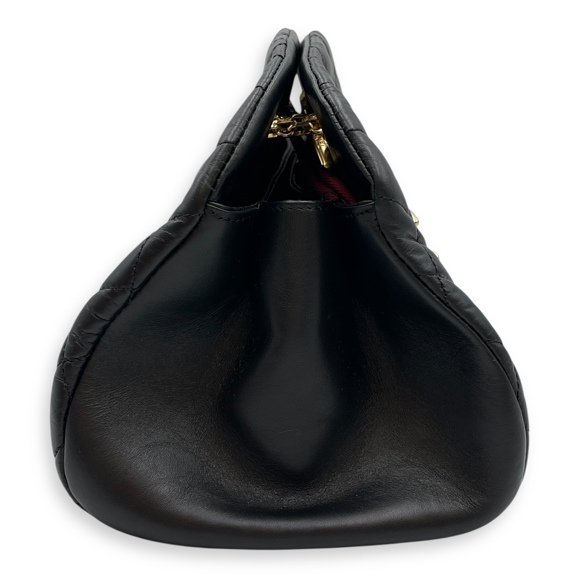 Mademoiselle Black Bowling Bag in Lambskin, Gold hardware