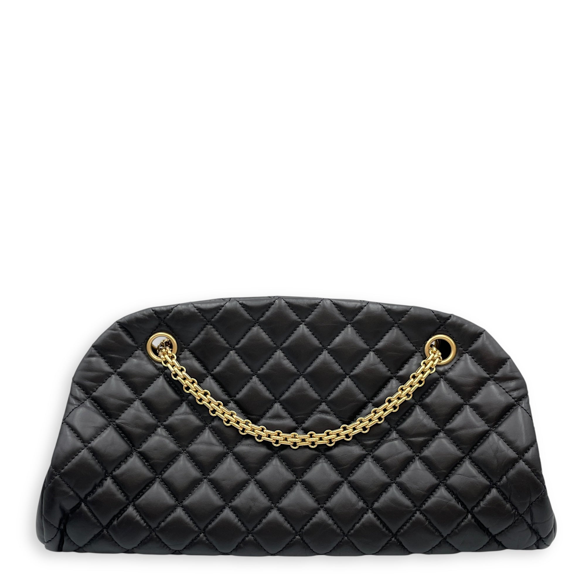 Mademoiselle Black Bowling Bag in Lambskin, Gold hardware