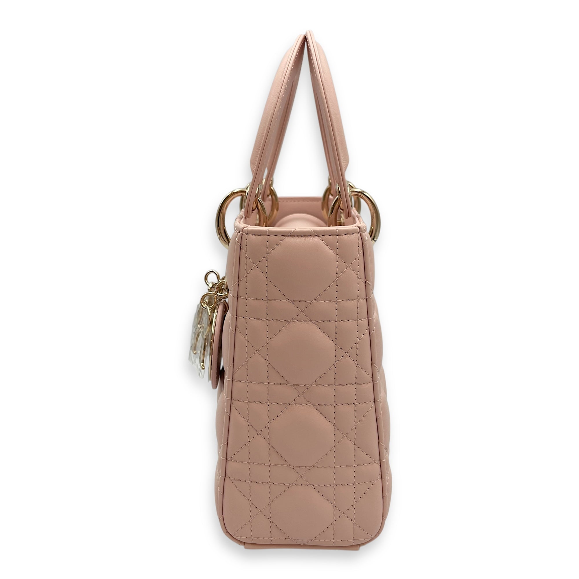Lady Dior Cannage Small Sakura Pink Top Handle Bag in Lambskin, Gold hardware