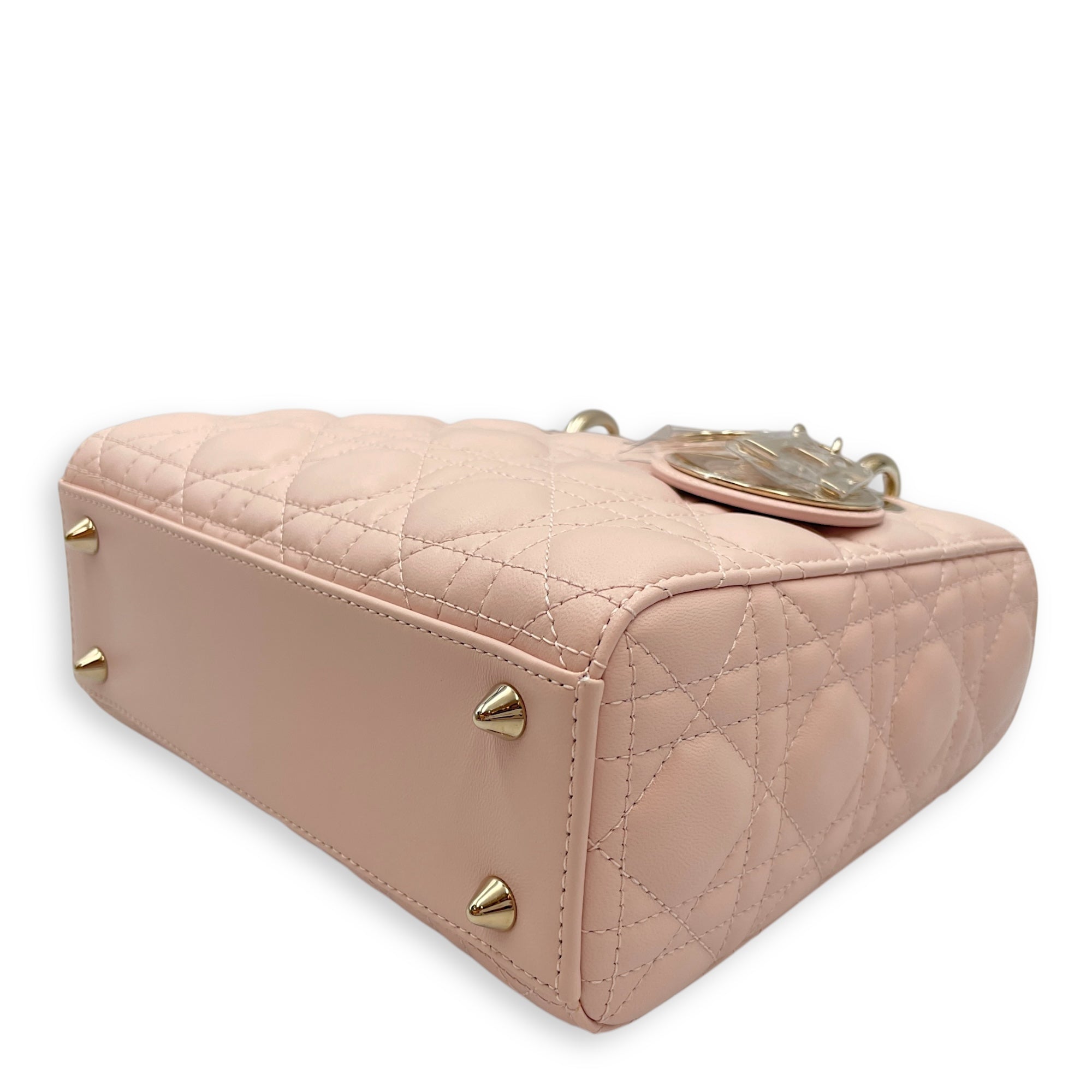 Lady Dior Cannage Small Sakura Pink Top Handle Bag in Lambskin, Gold hardware