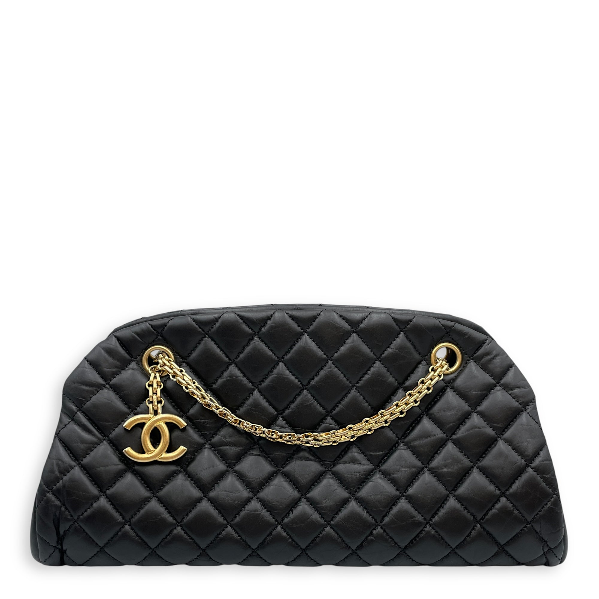 Mademoiselle Black Bowling Bag in Lambskin, Gold hardware