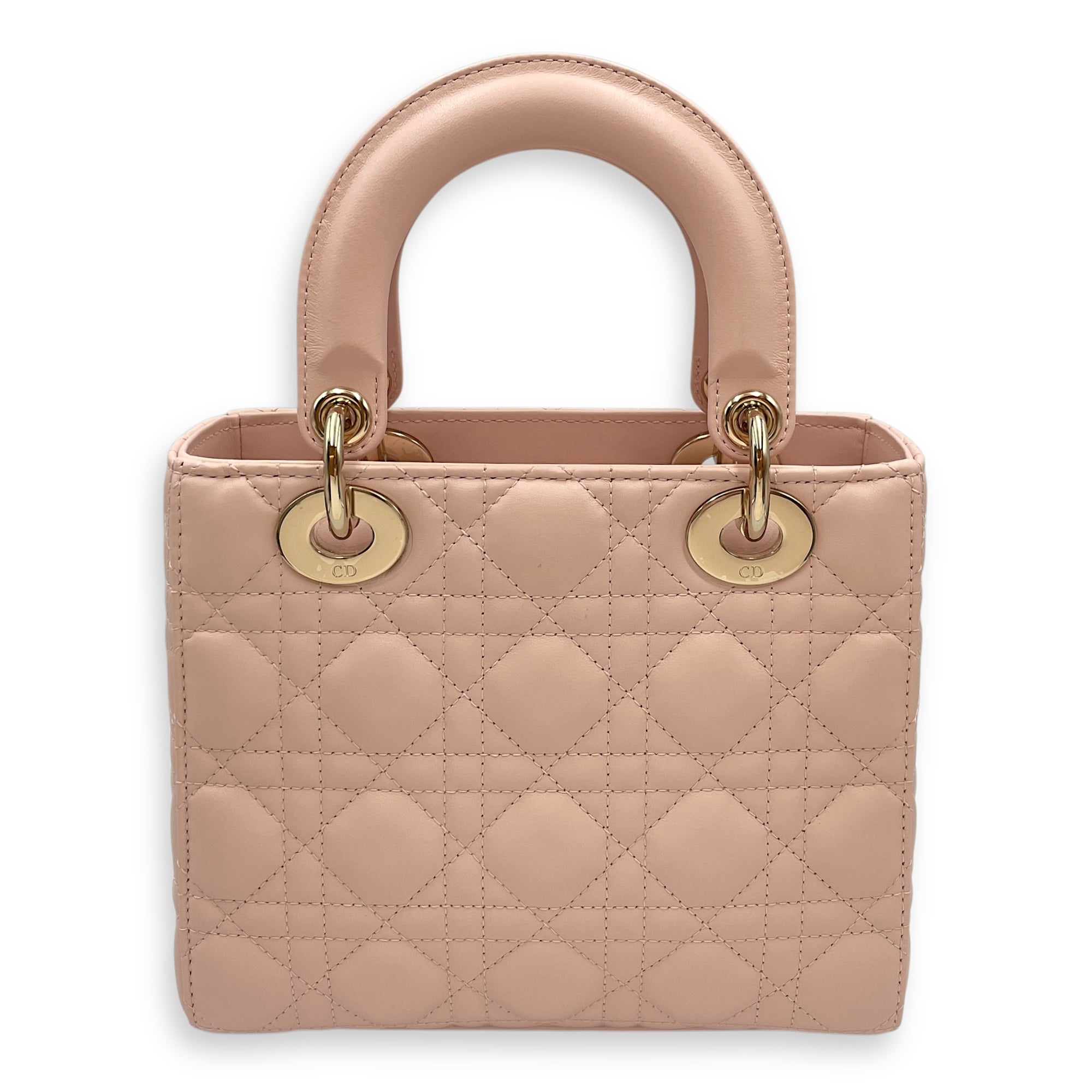 Lady Dior Cannage Small Sakura Pink Top Handle Bag in Lambskin, Gold hardware