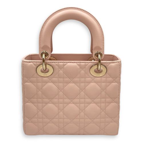 Lady Dior Cannage Small Sakura Pink Top Handle Bag in Lambskin, Gold hardware