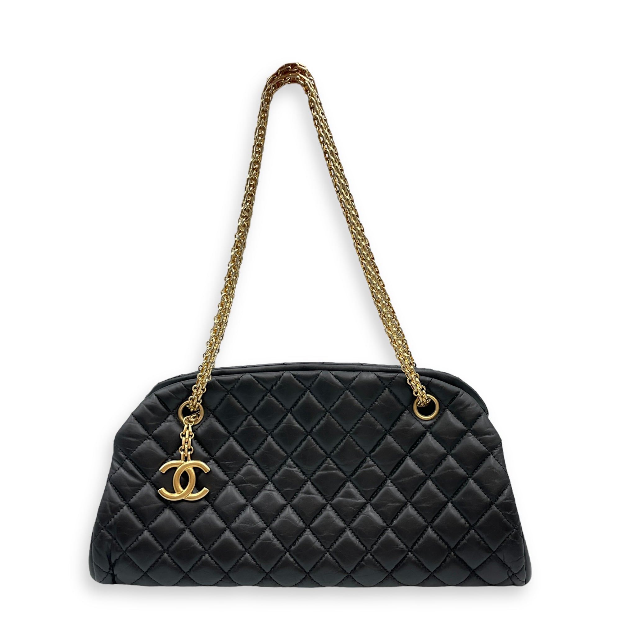 Mademoiselle Black Bowling Bag in Lambskin, Gold hardware