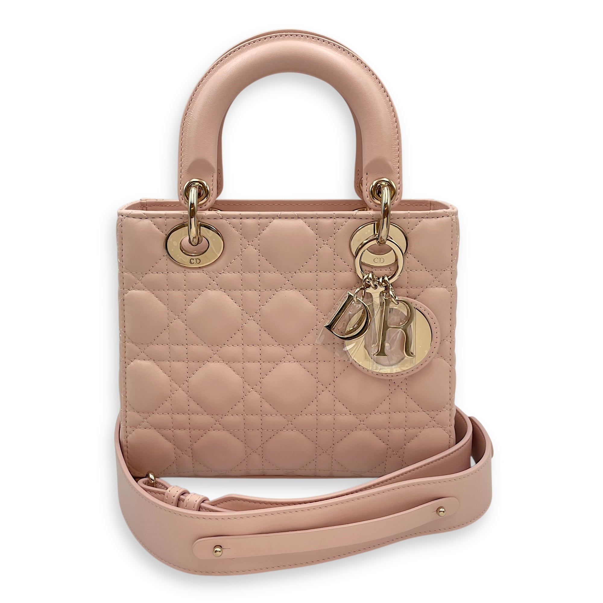Lady Dior Cannage Small Sakura Pink Top Handle Bag in Lambskin, Gold hardware