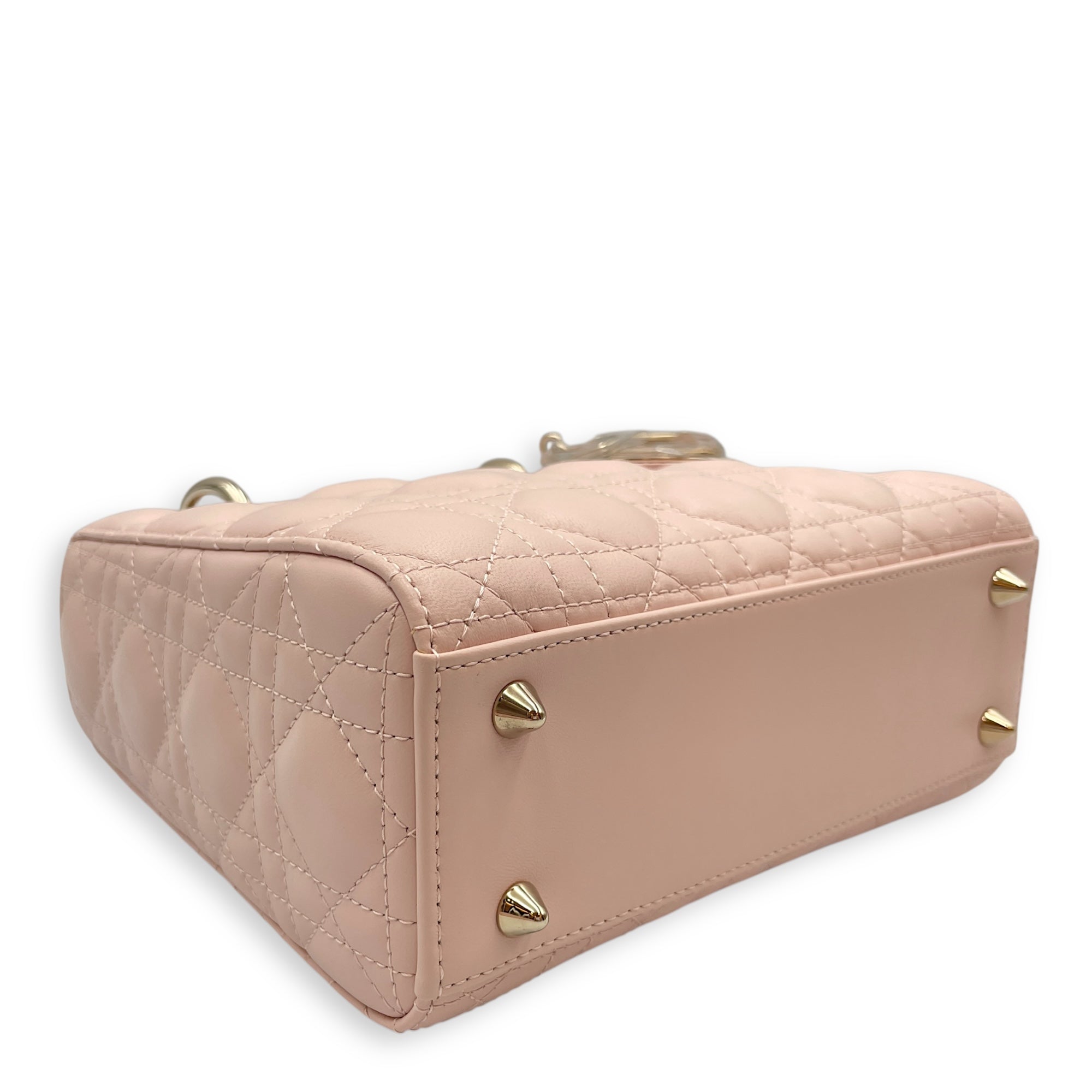 Lady Dior Cannage Small Sakura Pink Top Handle Bag in Lambskin, Gold hardware