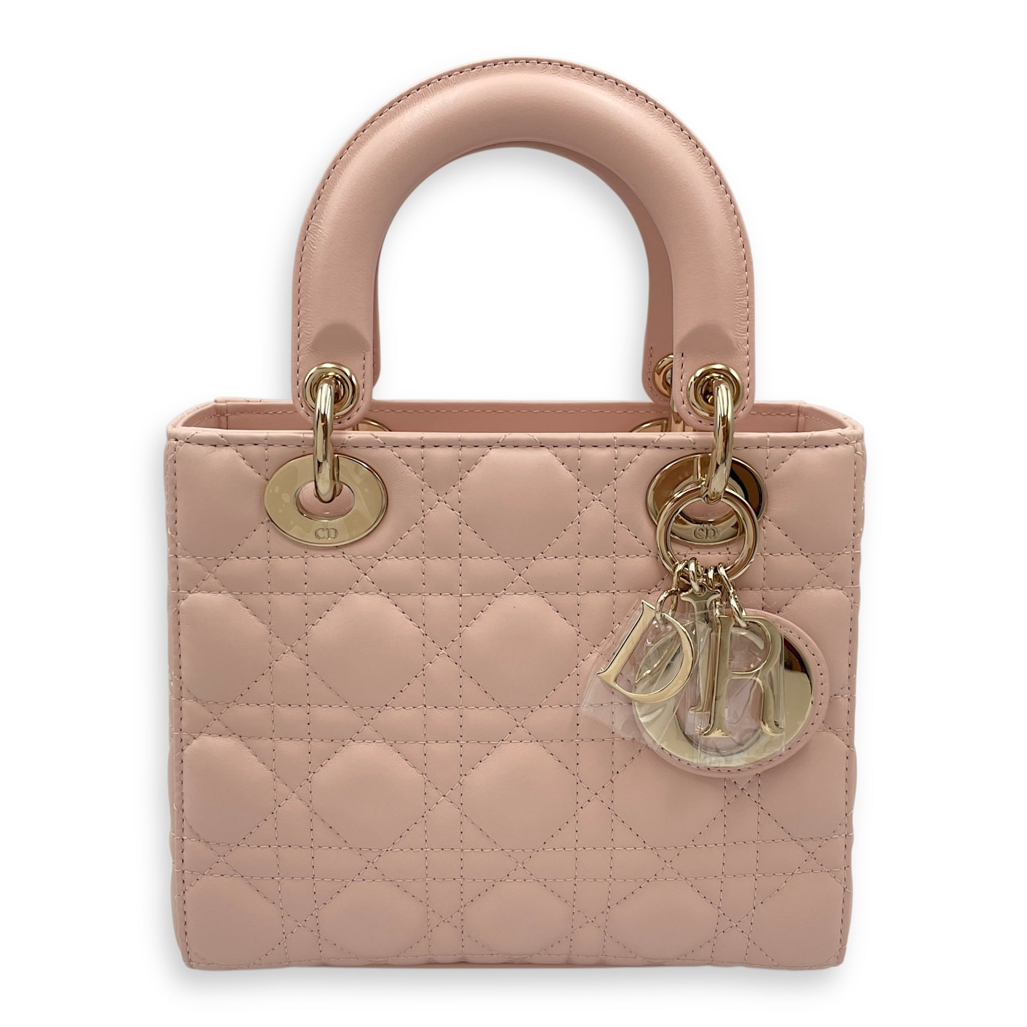 Lady Dior Cannage Small Sakura Pink Top Handle Bag in Lambskin, Gold hardware