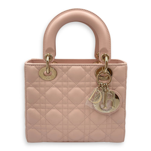 Lady Dior Cannage Small Sakura Pink Top Handle Bag in Lambskin, Gold hardware