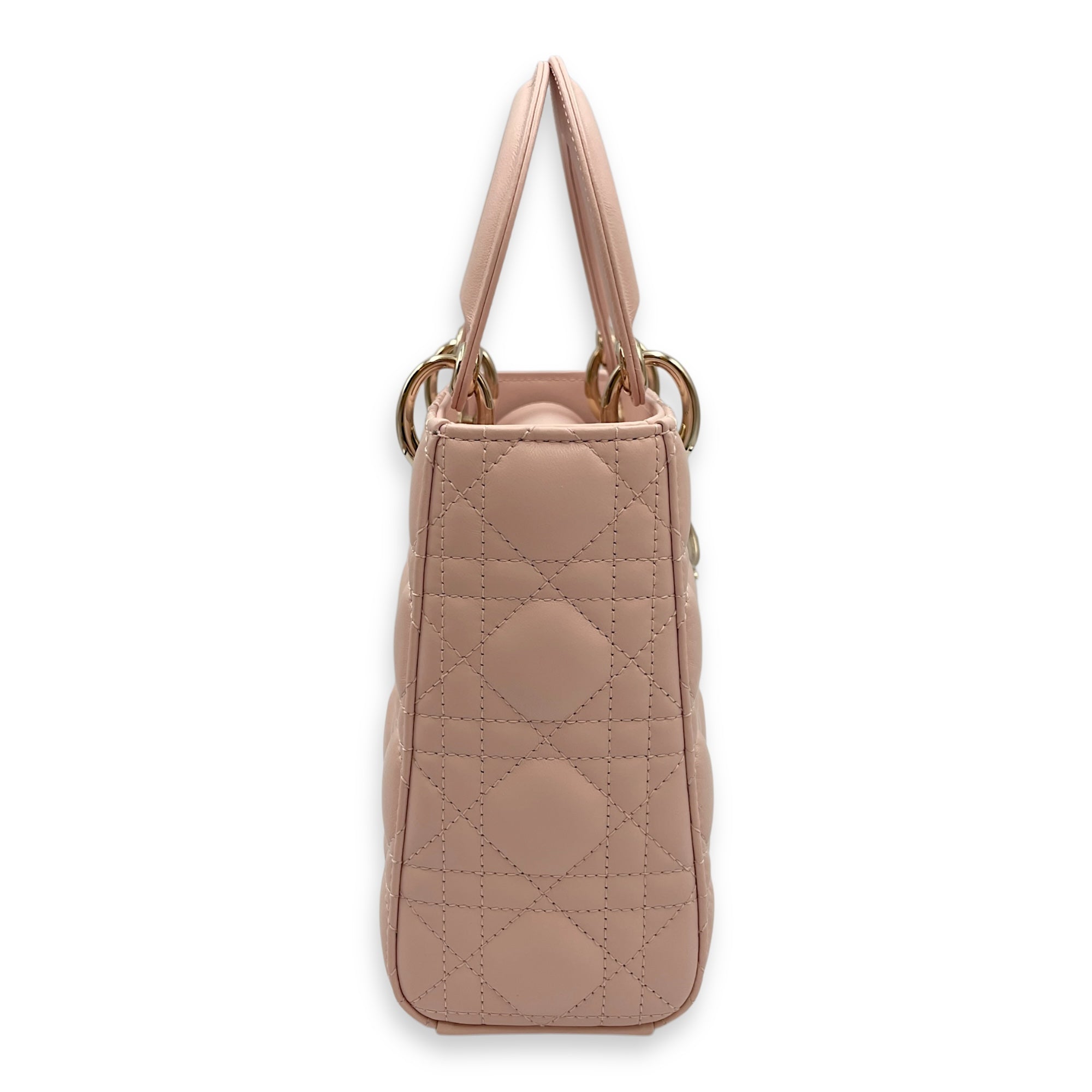 Lady Dior Cannage Small Sakura Pink Top Handle Bag in Lambskin, Gold hardware