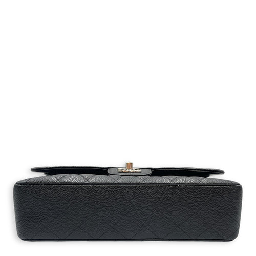 Classic Medium Black Double Flap Bag in Caviar Leather, Silver hardware