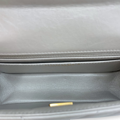 Chevron 22.55 Reissue Mini Metallic Grey Crossbody Bag in Lambskin, Gold hardware