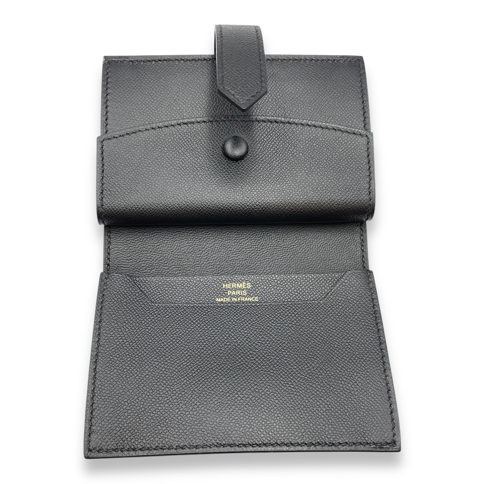 Bearn Mini Black Wallet in Madame, Gold hardware
