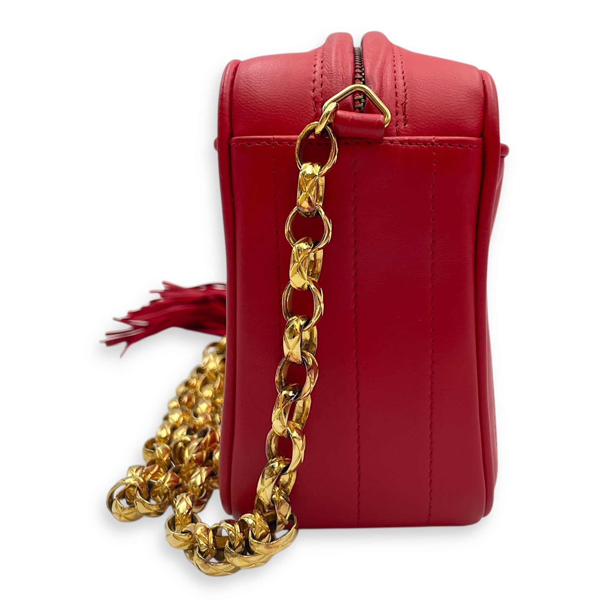 Vintage Mademoiselle Chain Chilli Red Shoulder Bag in Lambskin, Gold hardware