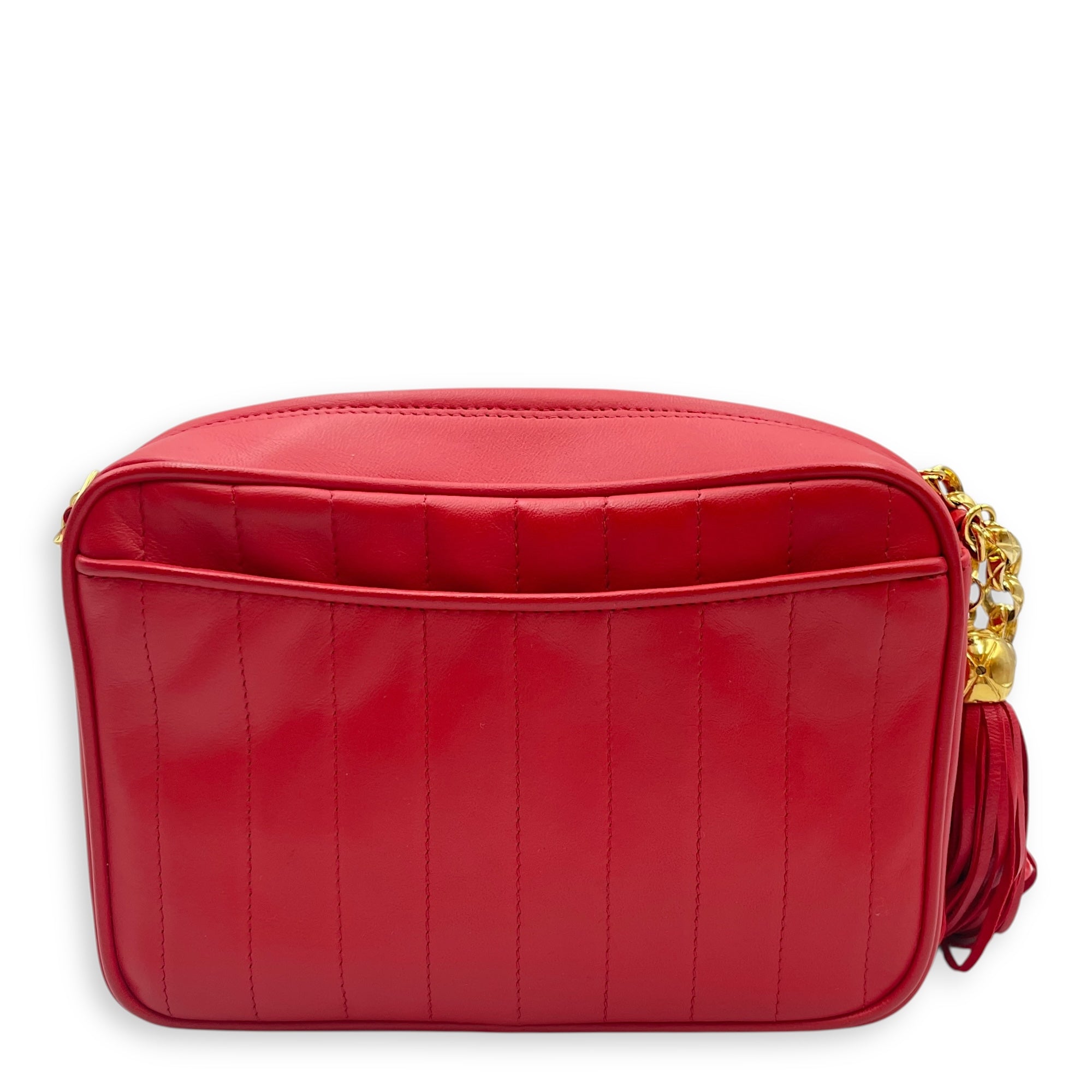 Vintage Mademoiselle Chain Chilli Red Shoulder Bag in Lambskin, Gold hardware