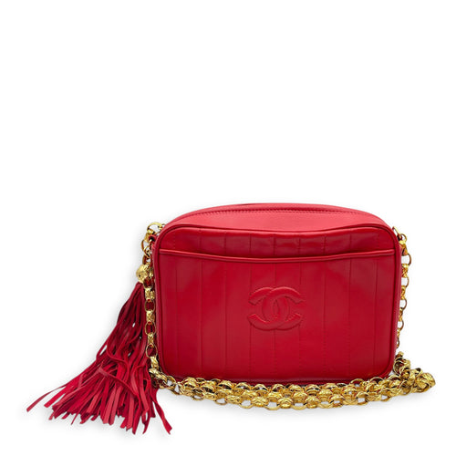 Vintage Mademoiselle Chain Chilli Red Shoulder Bag in Lambskin, Gold hardware
