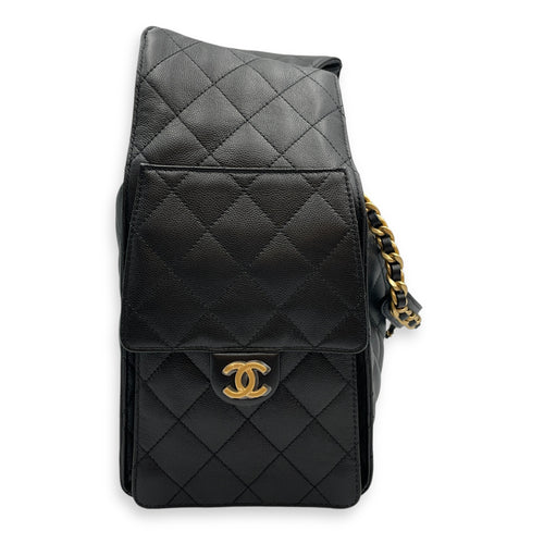 C25 Medium Black Shoulder Bag in Caviar Leather, Gold hardware