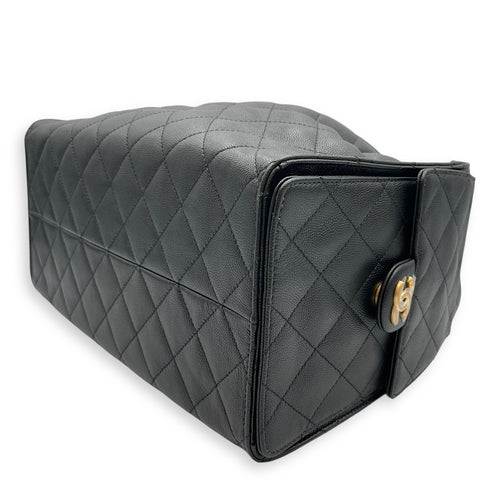 C25 Medium Black Shoulder Bag in Caviar Leather, Gold hardware